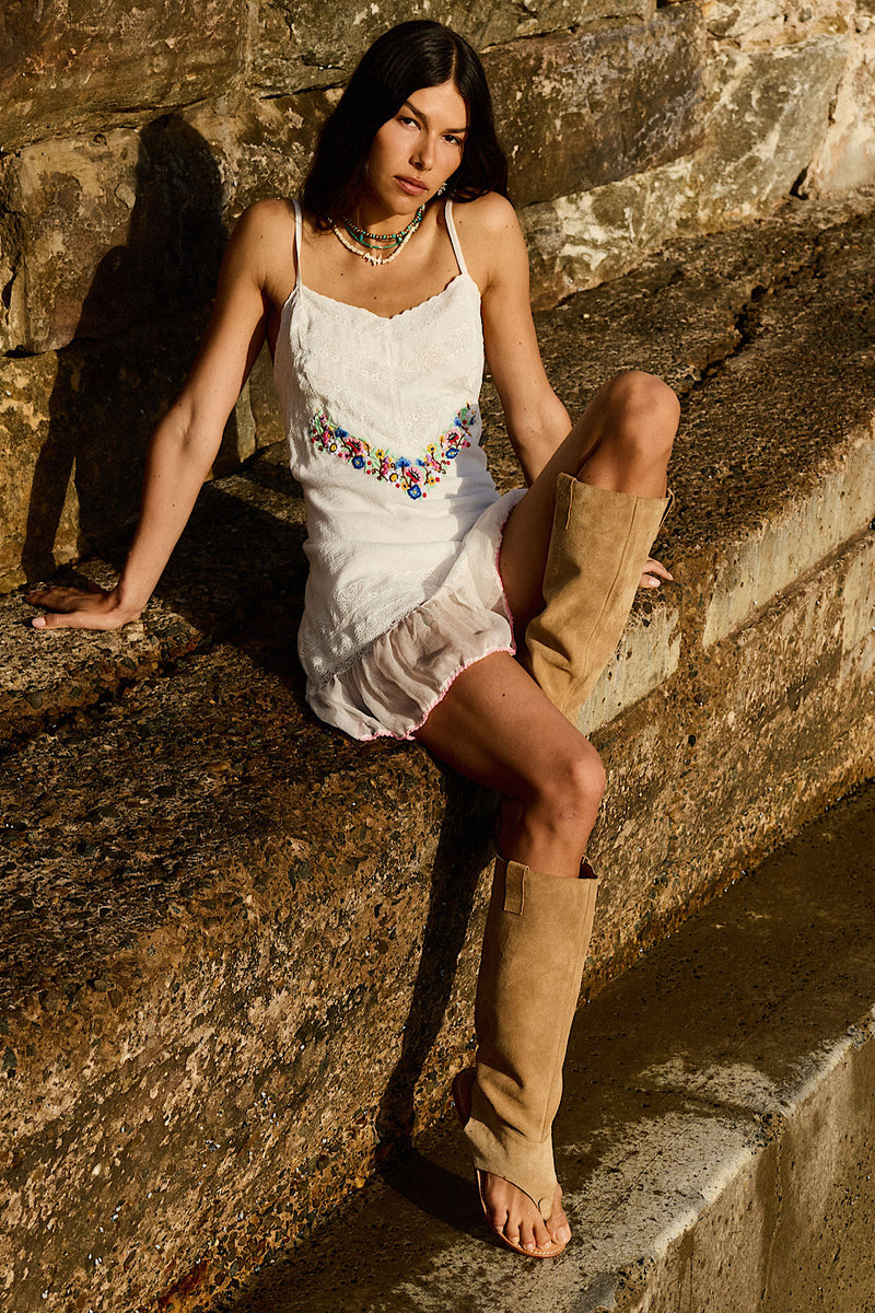 Drift Away Suede Open Toe Boots - Tan