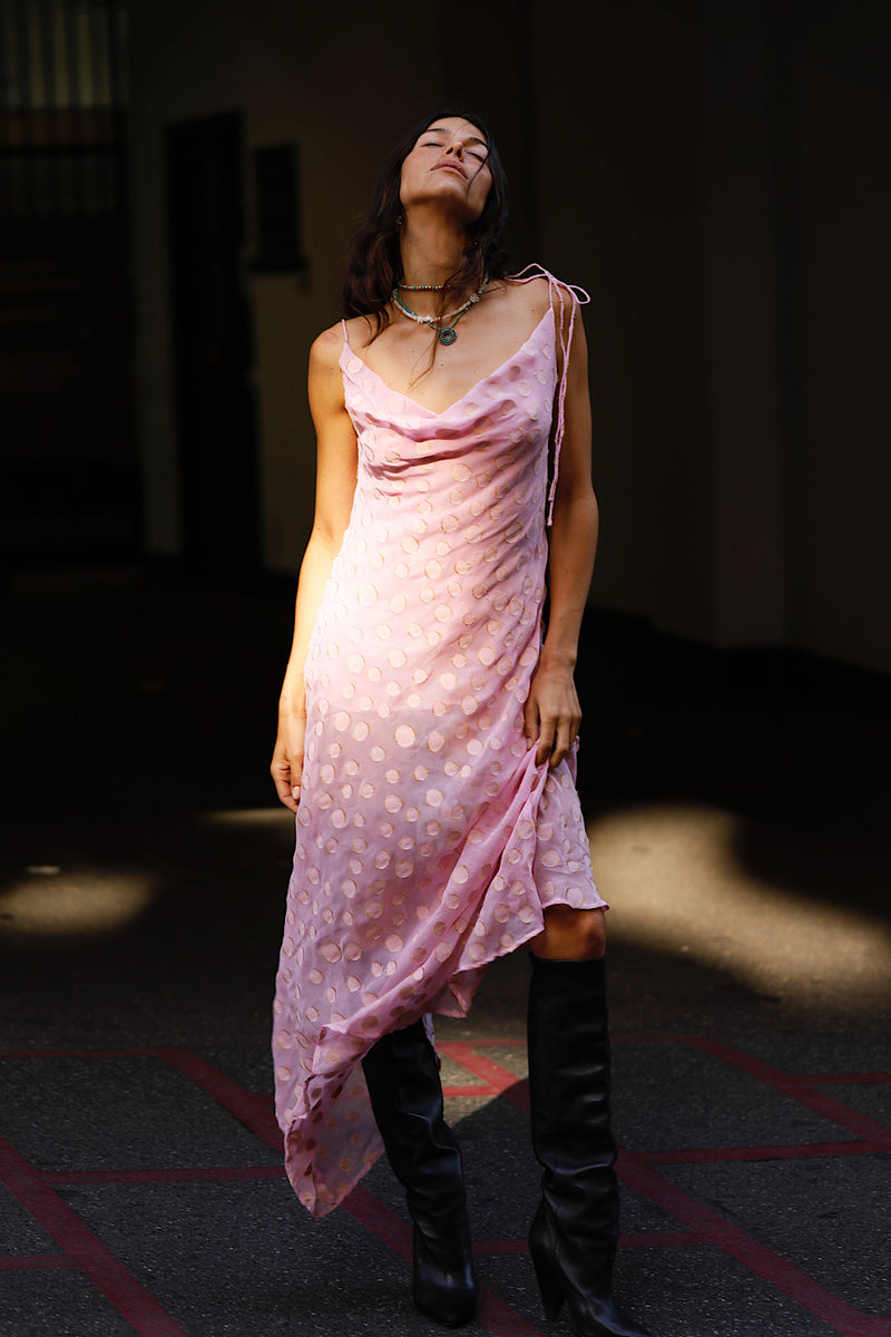 Fade Into You Silk Cowl Neck Midi Dress