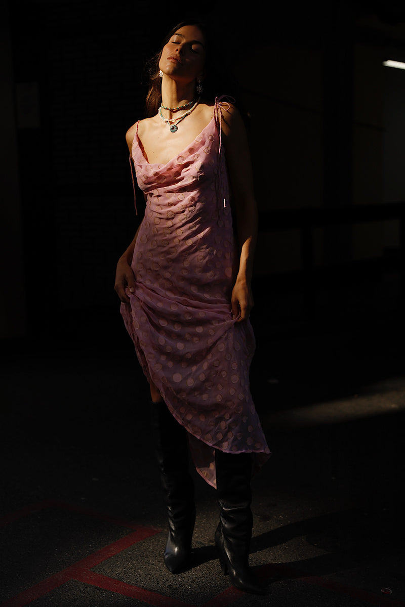 Fade Into You Silk Cowl Neck Midi Dress