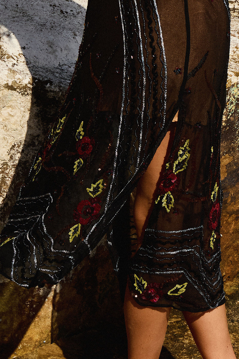 Moon Over Bourbon Street Silk Beaded Midi Dress