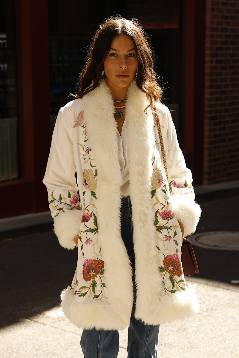New York Groove Velvet Embroidered Penny Lane Coat