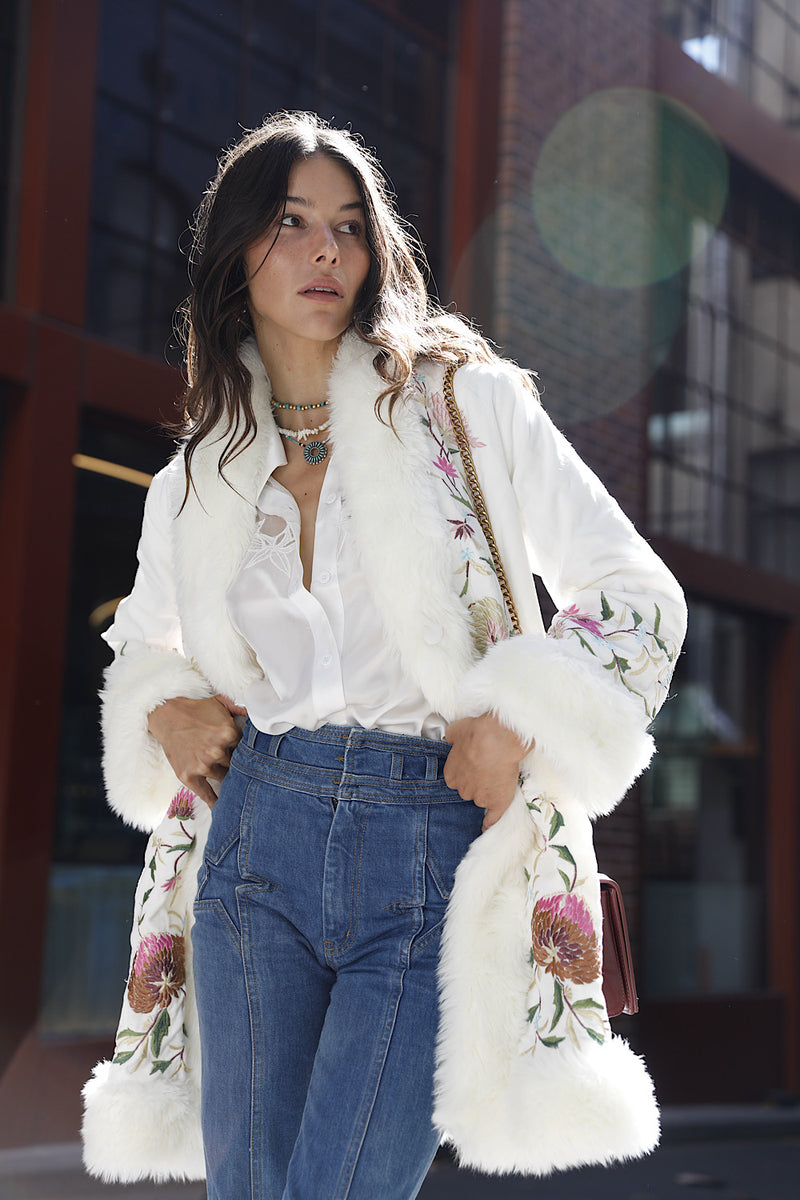 New York Groove Velvet Embroidered Penny Lane Coat