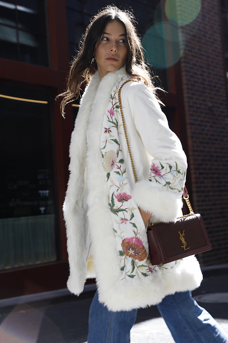 New York Groove Velvet Embroidered Penny Lane Coat