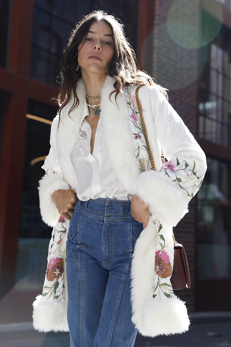 New York Groove Velvet Embroidered Penny Lane Coat