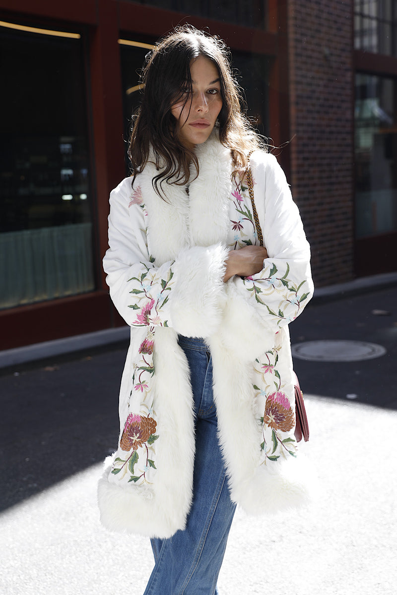 New York Groove Velvet Embroidered Penny Lane Coat