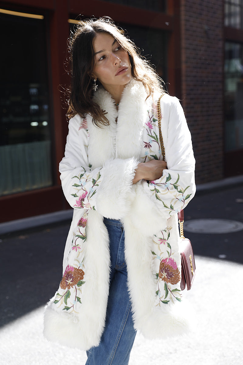 New York Groove Velvet Embroidered Penny Lane Coat