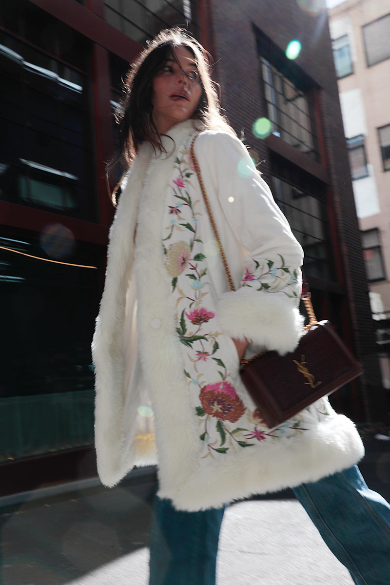 New York Groove Velvet Embroidered Penny Lane Coat