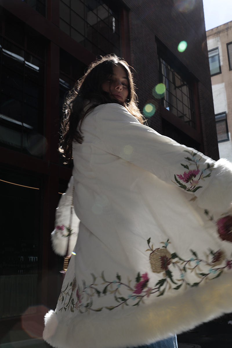 New York Groove Velvet Embroidered Penny Lane Coat