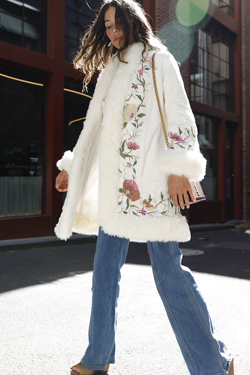 New York Groove Velvet Embroidered Penny Lane Coat