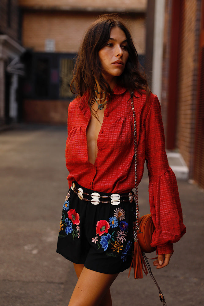 Break On Through Raw Silk Blouse - Red