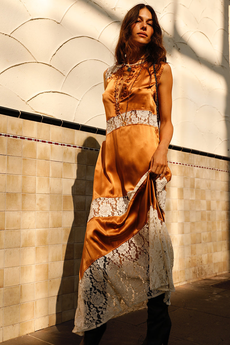 Valley Song Silk + Lace Slip Dress - Caramel