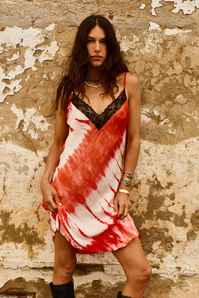 Burning Desire Silk Crepe Midi Slip Dress - Flame