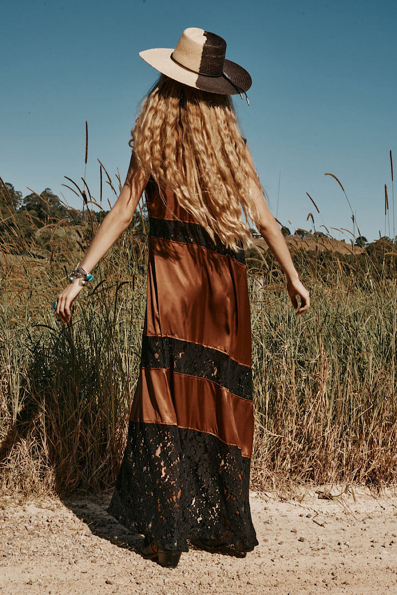 Valley Song Silk + Lace Slip Dress - Golden Amber