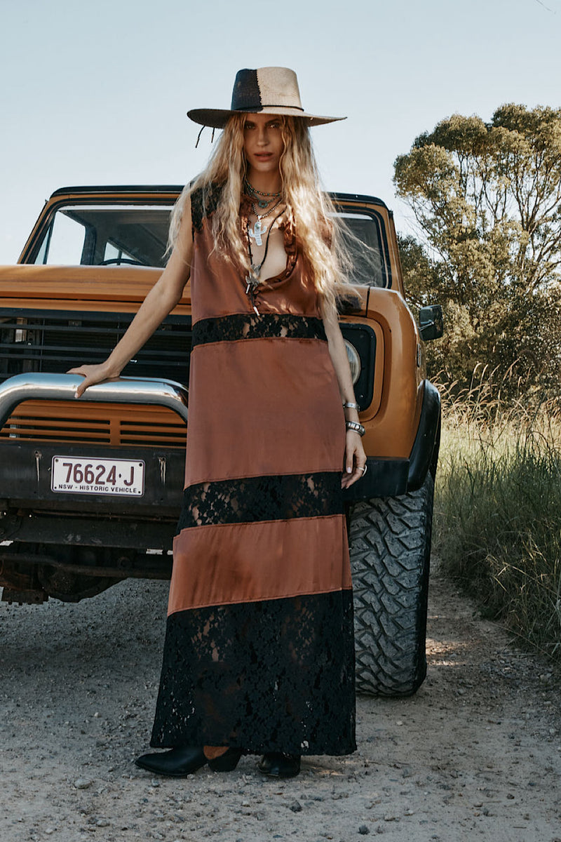 Valley Song Silk + Lace Slip Dress - Golden Amber