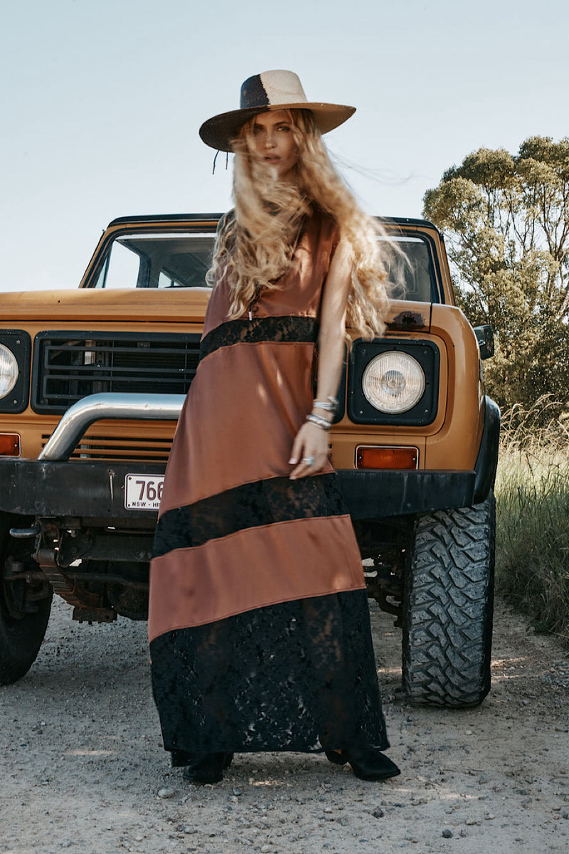 Valley Song Silk + Lace Slip Dress - Golden Amber