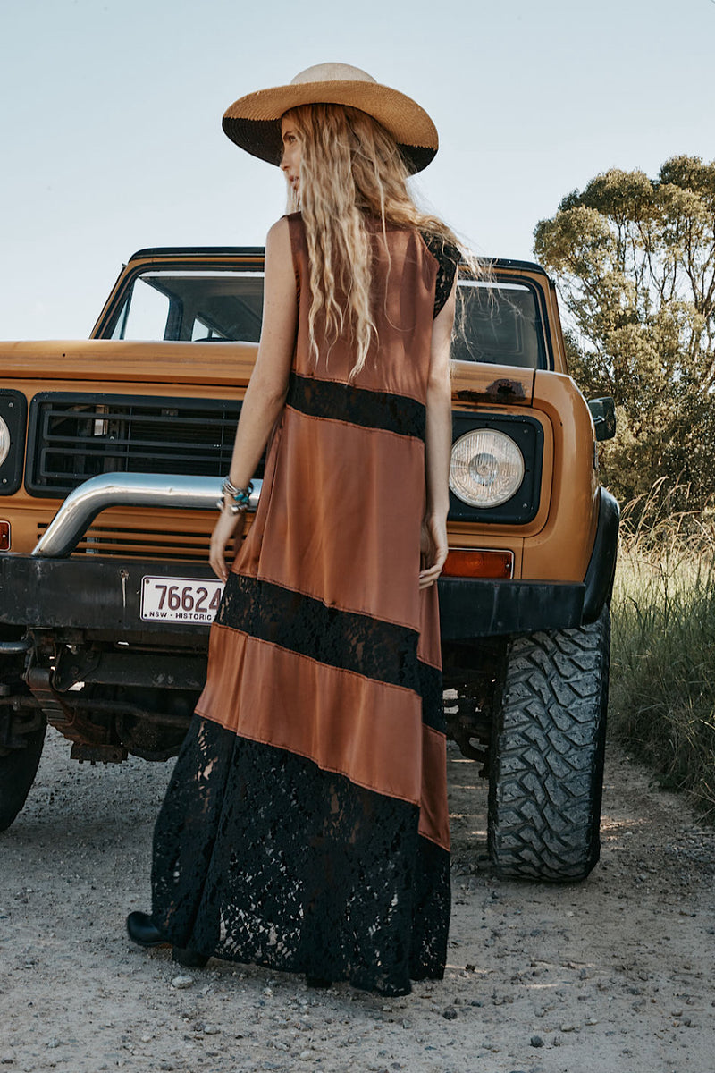Valley Song Silk + Lace Slip Dress - Golden Amber