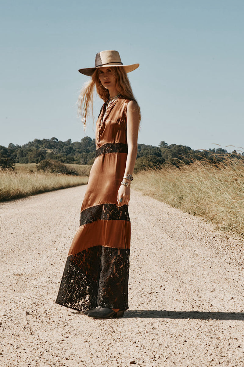 Valley Song Silk + Lace Slip Dress - Golden Amber