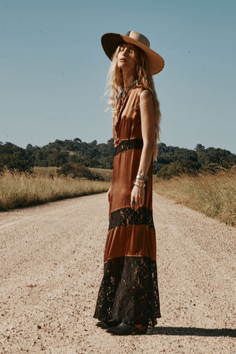 Valley Song Silk + Lace Slip Dress - Golden Amber