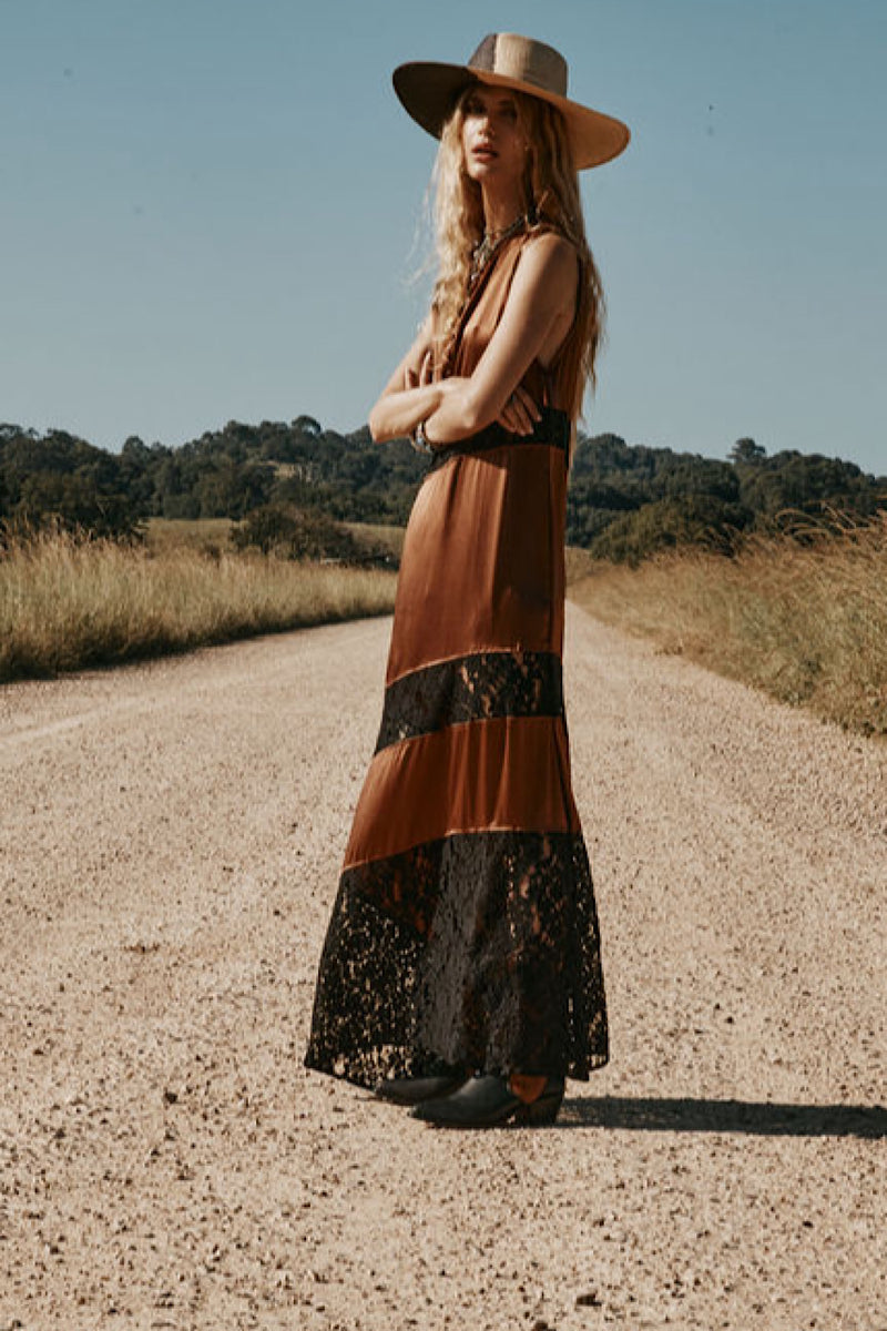 Valley Song Silk + Lace Slip Dress - Golden Amber