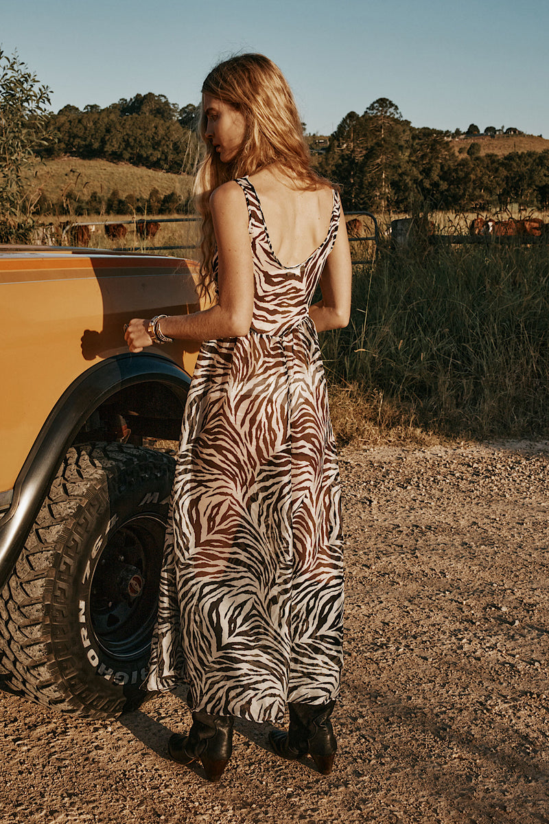 Just For A Moment Silk + Lace Maxi Dress - Zebra