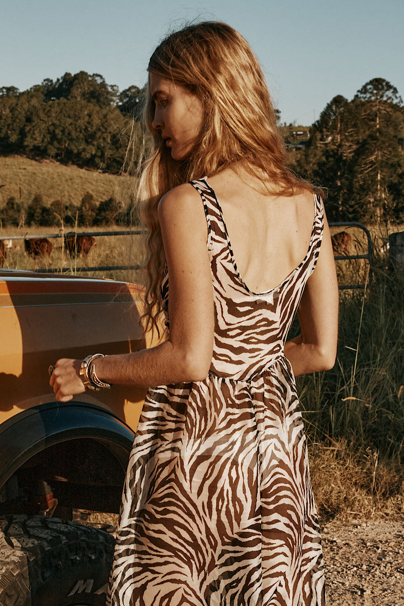 Just For A Moment Silk + Lace Maxi Dress - Zebra