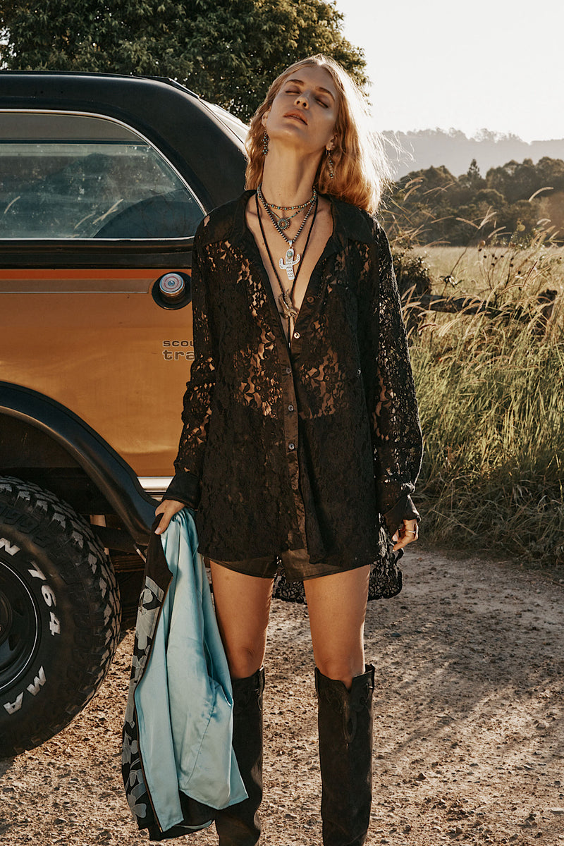 Die With A Smile Silk Satin + Lace Shirt