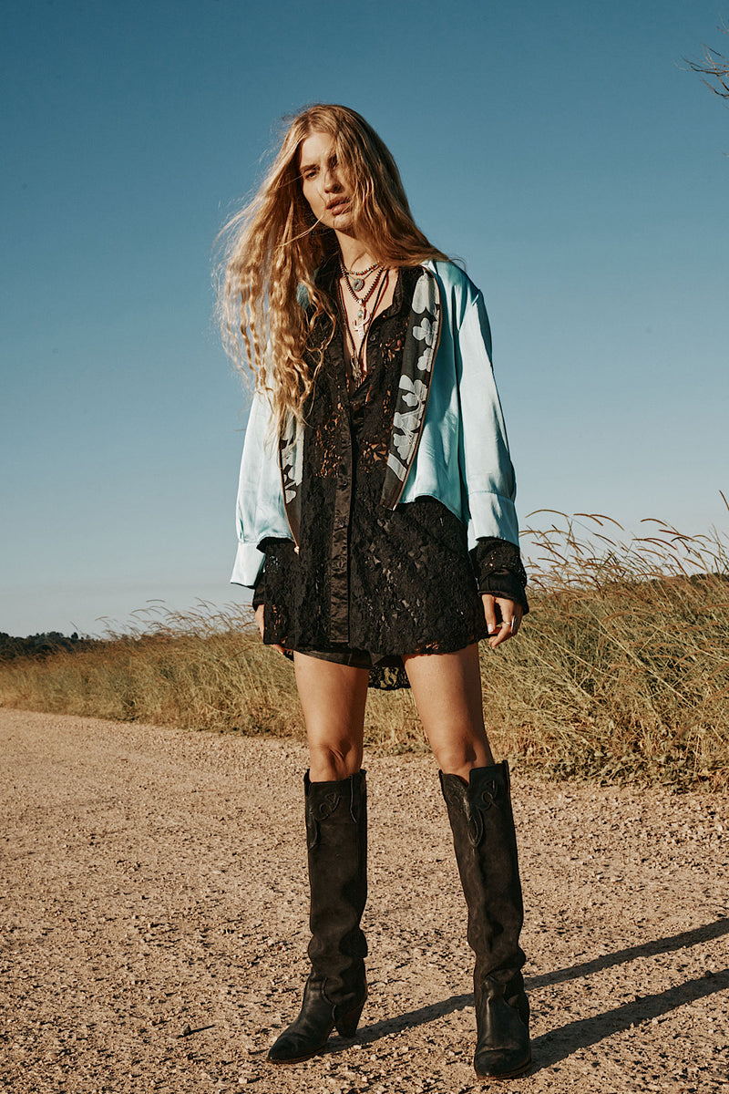 Die With A Smile Silk Satin + Lace Shirt