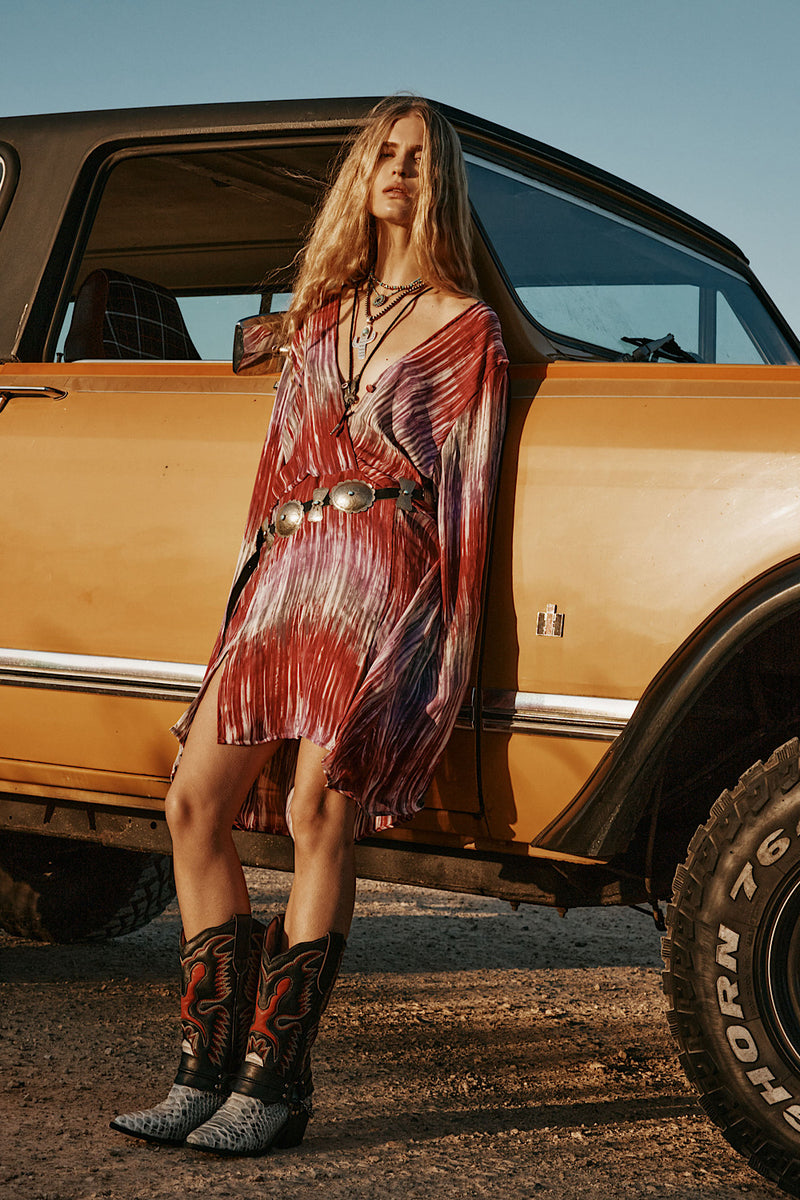 Kiss Me Quick Silk Flare Sleeve Mini Dress - Tie Dye