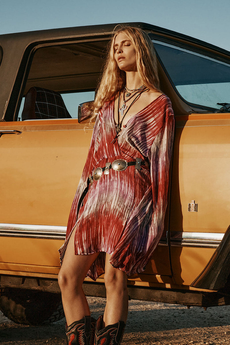 Kiss Me Quick Silk Flare Sleeve Mini Dress - Tie Dye