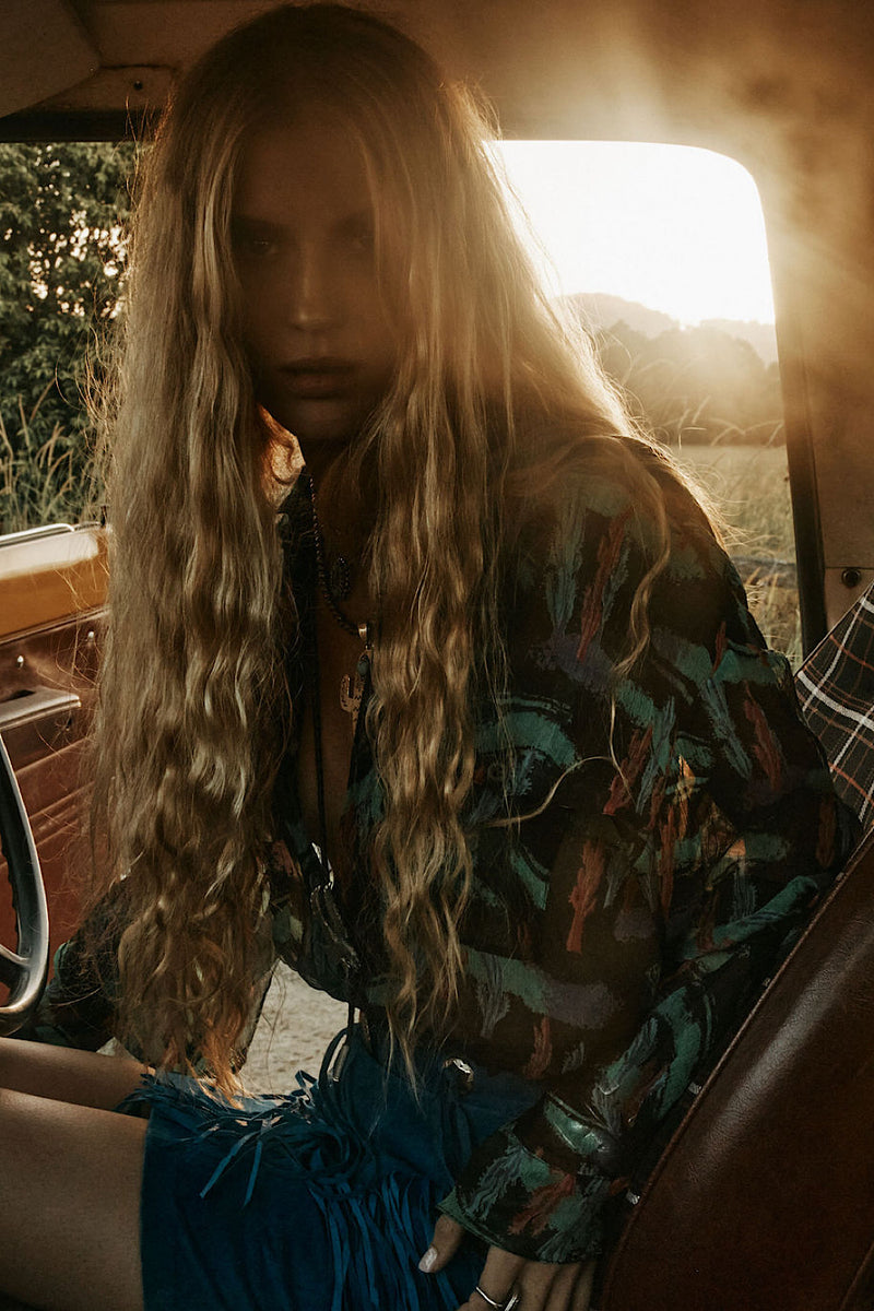 Black Water Silk Crinkle Oversized Shirt