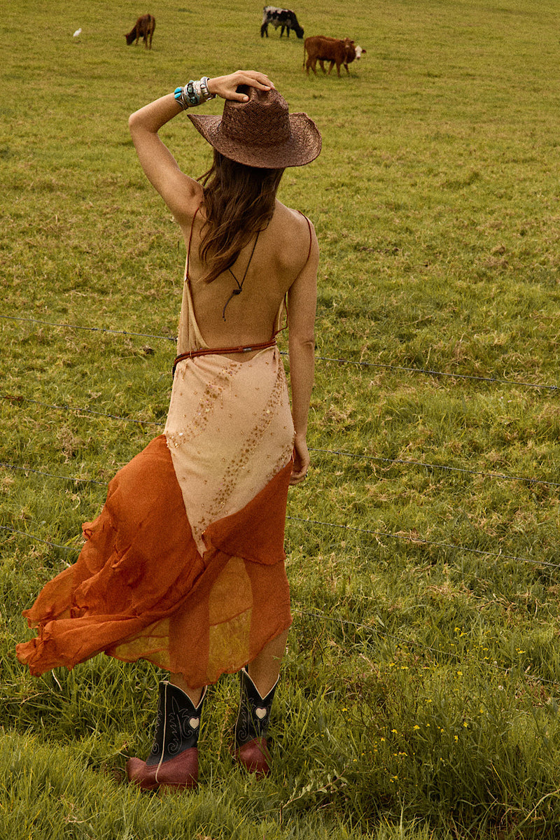 Scarborough Fair Silk Ruffle Beaded Midi Dress