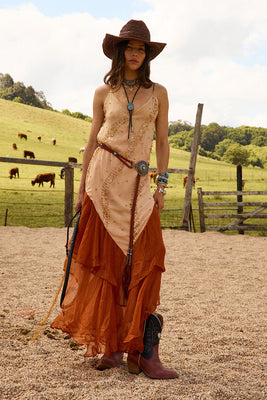 Scarborough Fair Silk Ruffle Beaded Midi Dress