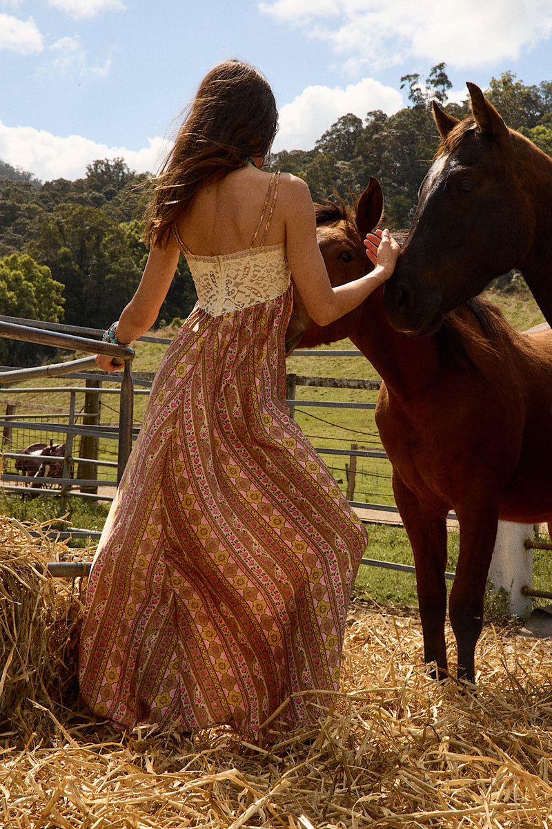 If I Could Silk Satin + Lace Maxi Dress