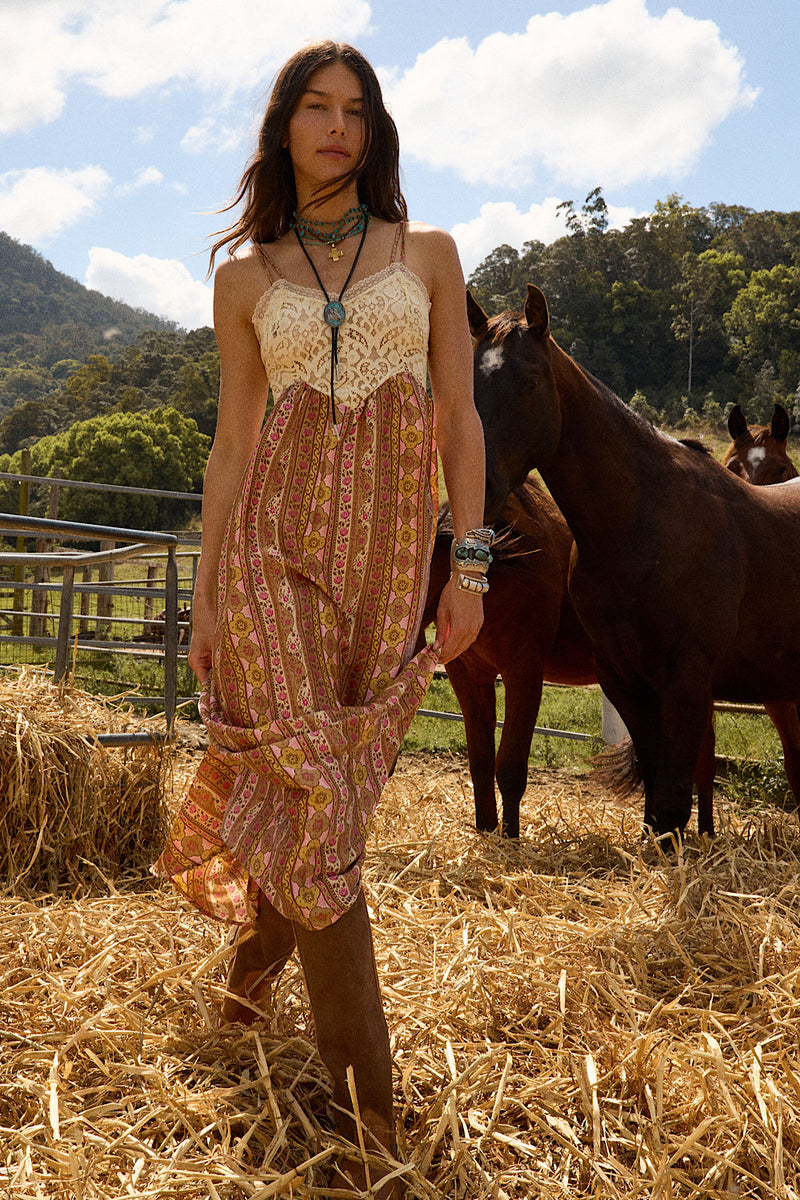 If I Could Silk Satin + Lace Maxi Dress