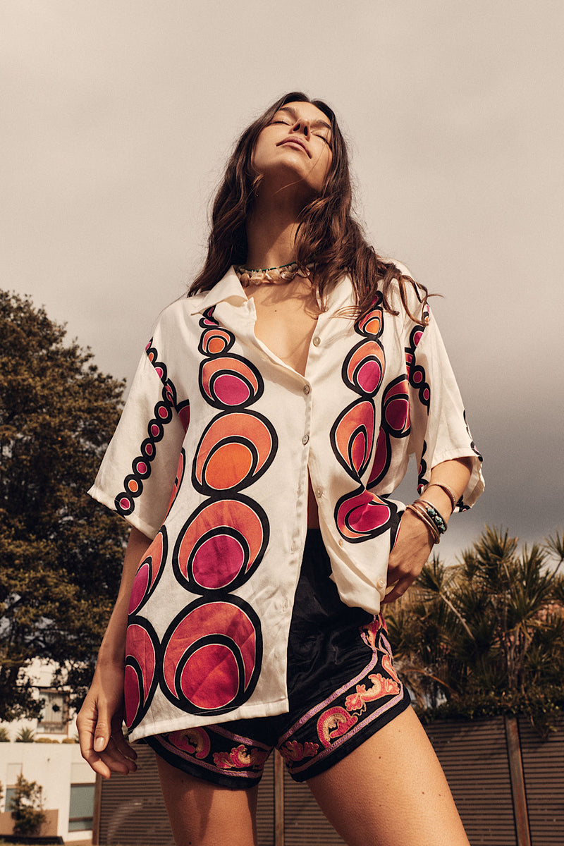 Spinning Wheel Hand Painted Silk Oversized Shirt