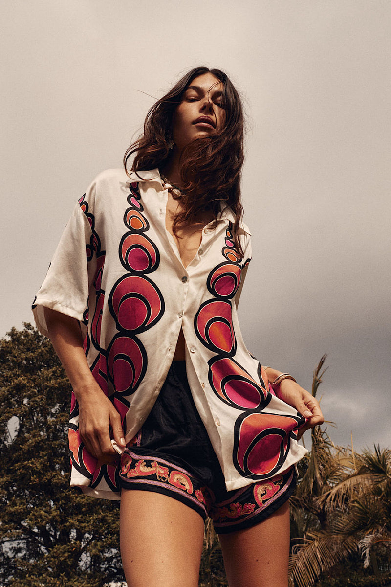 Spinning Wheel Hand Painted Silk Oversized Shirt