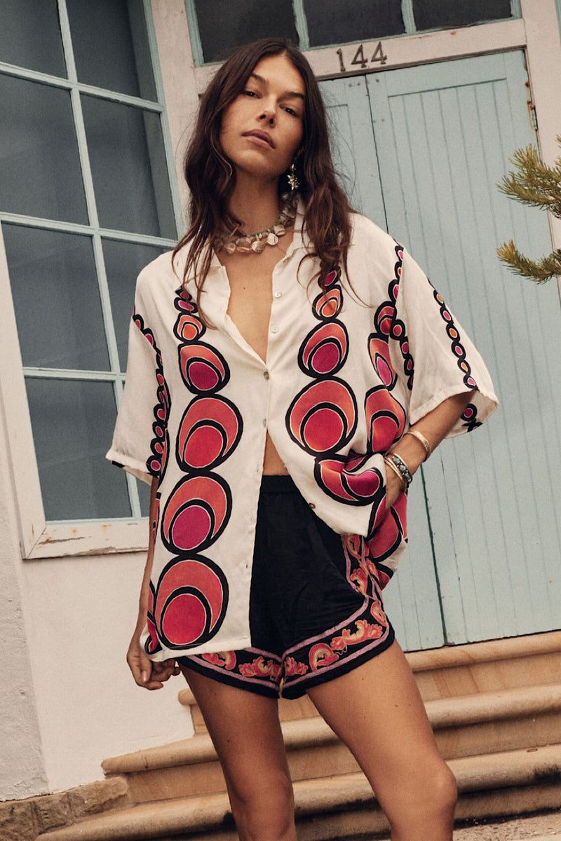 Spinning Wheel Hand Painted Silk Oversized Shirt