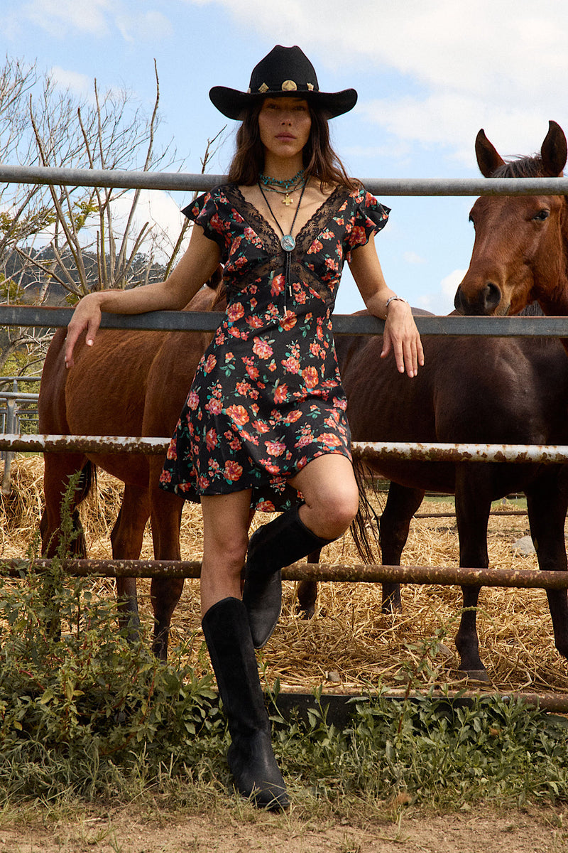 I Remember Everything Silk Mini Dress - Dark Floral