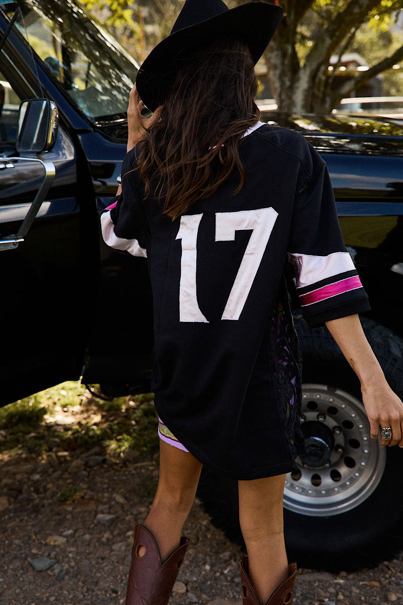 Boys of Summer Cotton, Lace + Silk Satin Tshirt - Black