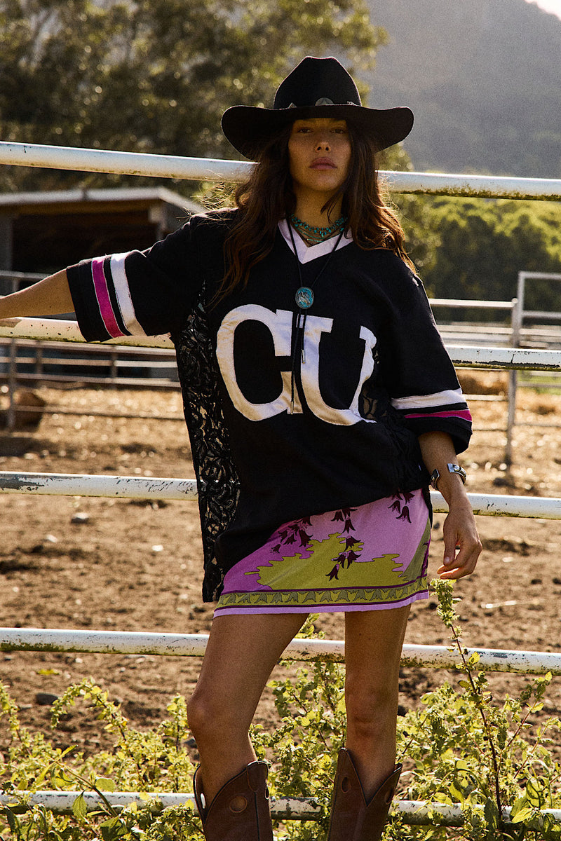 Boys of Summer Cotton, Lace + Silk Satin Tshirt - Black