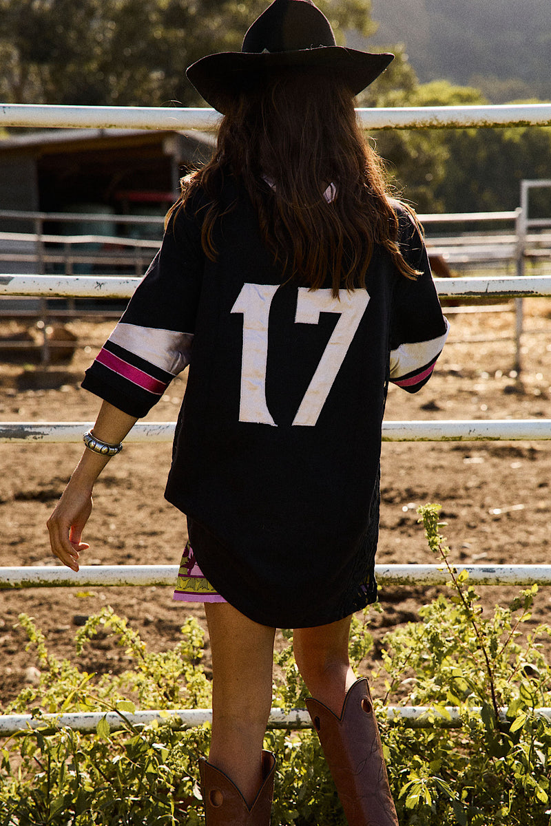 Boys of Summer Cotton, Lace + Silk Satin Tshirt - Black