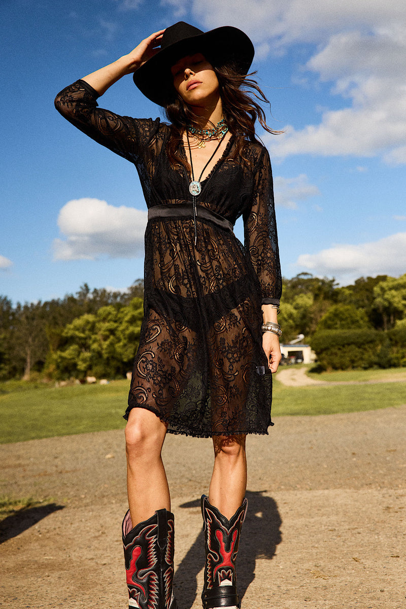 Midnight Lady Paisley Lace Midi Dress