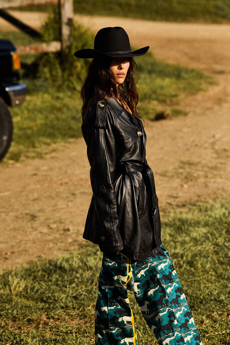 Night Flight Leather Trench Coat