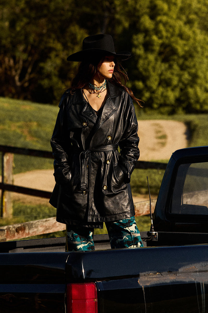 Night Flight Leather Trench Coat