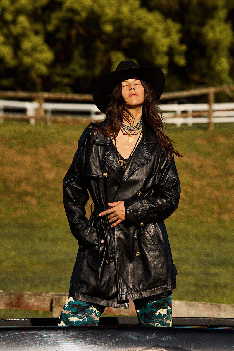 Night Flight Leather Trench Coat