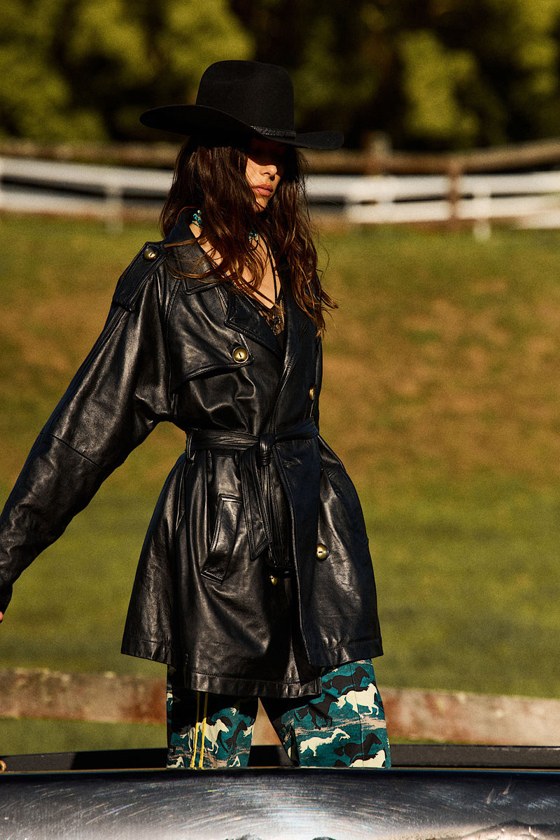 Night Flight Leather Trench Coat