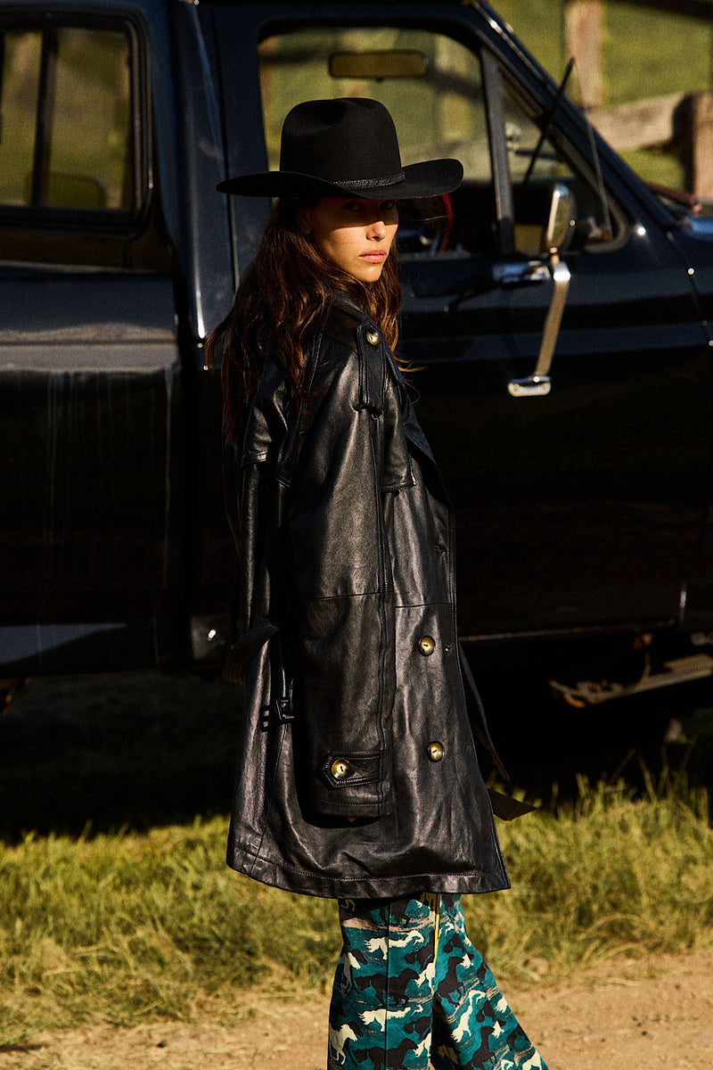 Night Flight Leather Trench Coat