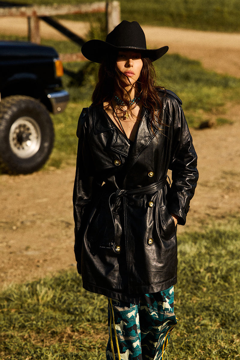 Night Flight Leather Trench Coat