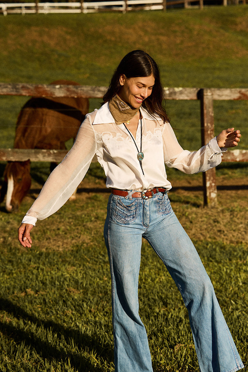 Nights in White Silk Long Sleeve Blouse