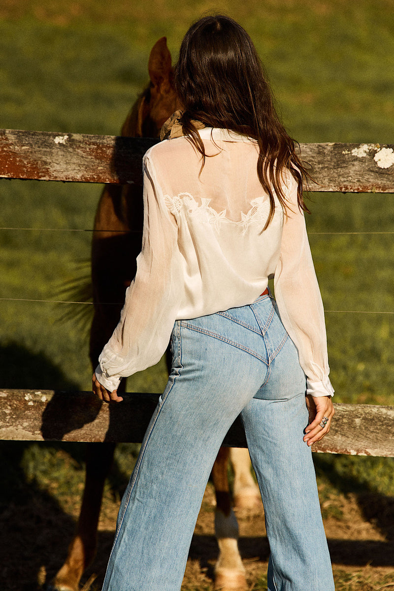 Nights in White Silk Long Sleeve Blouse